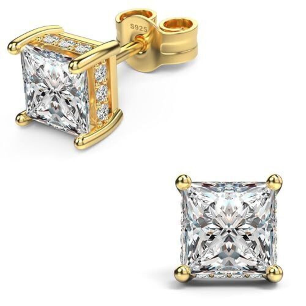 6015 18K White Gold Plated Sterling Silver Princess Cut Cubic Zirconia Stud